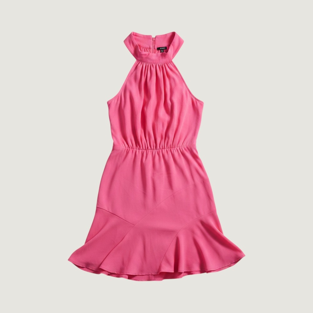 DO+BE Women's Classic Fushia Pink Halter Neck Draped Mini Dress Size S NWT